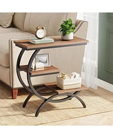 Tribesigns C-shaped End Table, Industrial 3-tier Small Side Table for Couch, Wood Bedside Table Snack Side Table Small Space, Rustic Brown