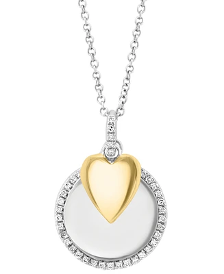 Effy Diamond Disc & Heart Two Charm 18" Pendant Necklace (1/4 ct. t.w.) in Sterling Silver & Gold-Plate