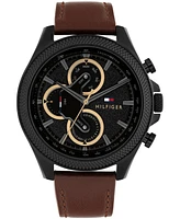 Tommy Hilfiger Men's Multifunction Brown Leather Strap Watch 46mm