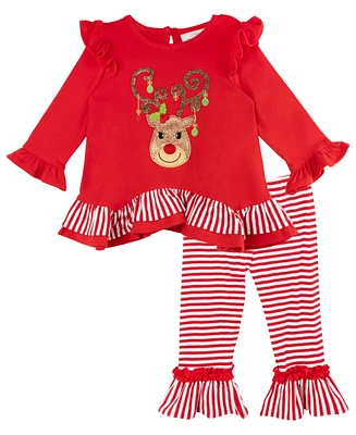 Rare Editions Baby Girl Reindeer Applique Outfit, 2-Piece Set