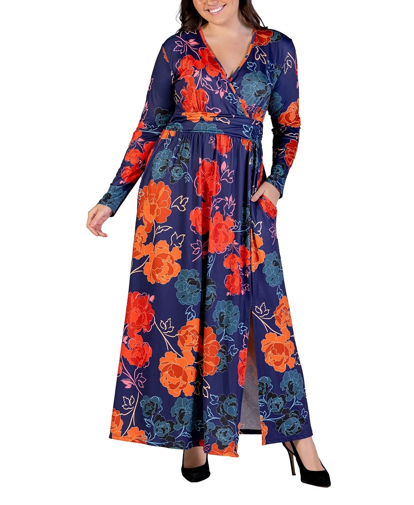 24seven Comfort Apparel Plus Floral Long Sleeve Maxi Dress