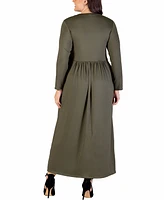 24seven Comfort Apparel Plus Long Sleeve Maxi Dress with Pockets