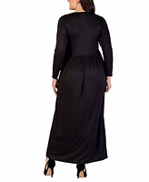 24seven Comfort Apparel Plus Long Sleeve Maxi Dress with Pockets