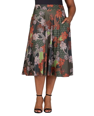 24seven Comfort Apparel Plus Elastic Waist Midi Skirt with Pockets