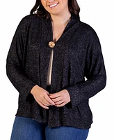 24seven Comfort Apparel Plus Button Front Long Sleeve Cardigan Sweater