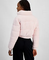 Planet Heart Juniors' Cropped Sherpa Puffer Jacket