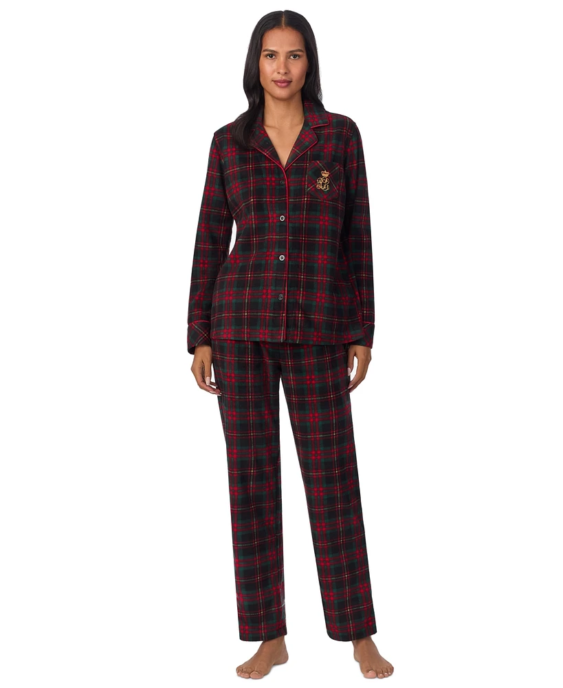 Lauren Ralph Women's Printed Notched-Collar Pajama Set