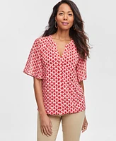 Jm Collection Women's Printed Chiffon Rhinestone-Button Blouse, Created for Macy's