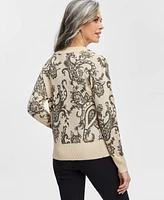 Jm Collection Women's Printed Jacquard V-Neck Button Cardigan, Created for Macy's