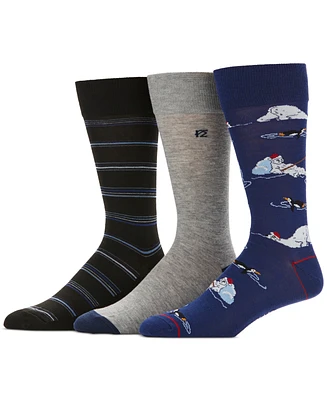 Perry Ellis Portfolio Men's 3-Pack Holiday and Polar Bear Print Dress Socks