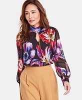 I.n.c. International Concepts Women's Printed Long-Sleeve Mock-Neck Blouse, Created for Macy's