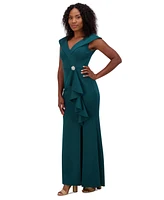 Jessica Howard Petite Ruffled Portrait-Collar Gown