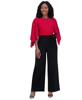 Jessica Howard Petite Colorblocked Rhinestone-Trim Jumpsuit