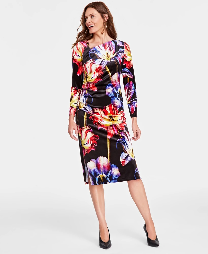 I.n.c. International Concepts Women's Floral-Print Velvet Midi Dress, Created for Macy's