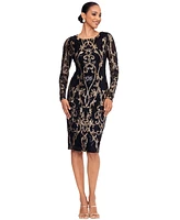 Betsy & Adam Women's Sequin Embellished Long-Sleeve Sheath Dress