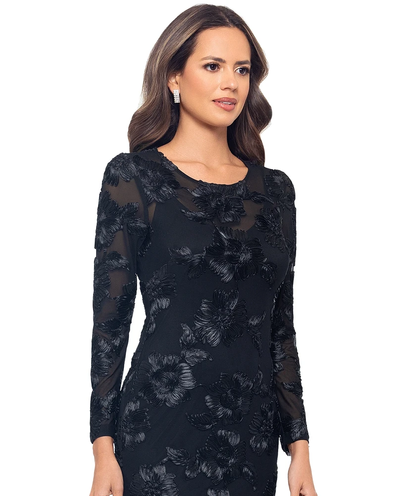 Betsy & Adam Women's Soutache Mesh Long-Sleeve Sheath Dress