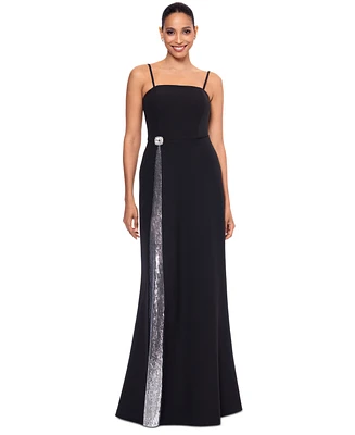 Betsy & Adam Women's Sequin-Trim Square-Neck Sleeveless Gown