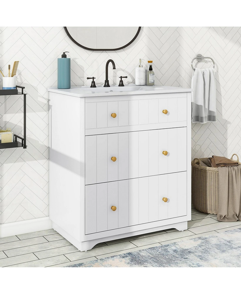 Slickblue Modern White Bathroom Vanity Cabinet with Two Drawers for Ample Storage