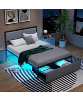 Gymax Full Size Bed Frame w/ 2 Storage Drawers Led Lights Slats Support Modern