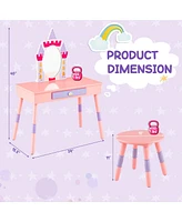 Costway Kids Vanity Set Princess Makeup Pretend Play Dressing Mirror