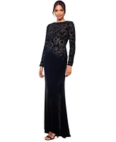 Betsy & Adam Petite Embroidered Velvet Evening Gown