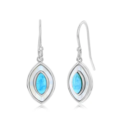 Caribbean Treasures Sterling Silver Mop & Larimar Marquise Dangle Earrings