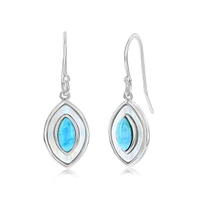 Caribbean Treasures Sterling Silver Mop & Larimar Marquise Dangle Earrings