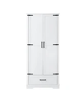 Slickblue Tall White Bathroom Storage Cabinet – Mdf with Two Doors, One Drawer, and Adjustable Shelf