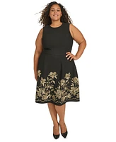 Calvin Klein Plus Embroidered-Skirt Fit & Flare Dress