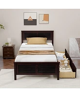 Gymax Twin Size Wooden Bed Frame with 2 Storage Drawers & Under-bed Storage Espresso