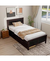 Gymax Twin Size Wooden Bed Frame with 2 Storage Drawers & Under-bed Storage Espresso