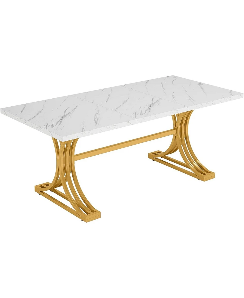 Tribesigns 63-Inch Rectangular Dining Table for 4 to 6, Kitchen Tables for Dining Room, Modern Dinner Table with Faux Marble Table Top and Stylish Met