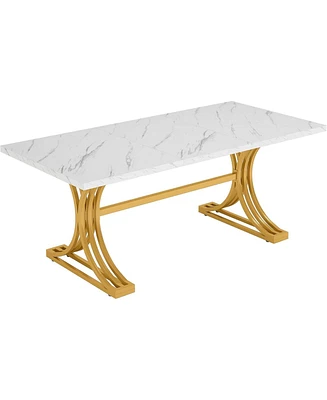 Tribesigns 63-Inch Rectangular Dining Table for 4 to 6, Kitchen Tables for Dining Room, Modern Dinner Table with Faux Marble Table Top and Stylish Met