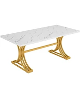 Tribesigns 63-Inch Rectangular Dining Table for 4 to 6, Kitchen Tables for Dining Room, Modern Dinner Table with Faux Marble Table Top and Stylish Met