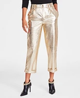 I.n.c. International Concepts Petite High-Rise Gold Foil Straight-Leg Pants, Created for Macy's