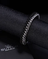 Rhona Sutton Silver Stainless Steel Contemporary Threaded Leather and Chain Bracelet