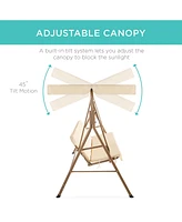Best Choice Products 2-Person Outdoor Large Convertible Canopy Swing Glider Lounge Chair w/ Removable Cushions