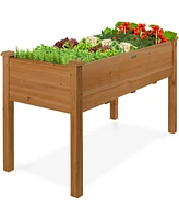 Best Choice Products Product 48x24x30in Raised Garden Bed, Elevated Wooden Planter for Yard w/ Foot Caps, Liner - Acorn Brown