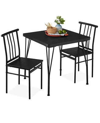 Best Choice Products 3-Piece Indoor Metal Wood Square Dining Table, Furniture Set w/ 2 Chairs