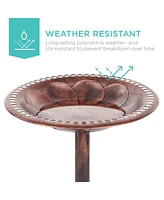 Best Choice Products Outdoor Rustic Pedestal Bird Bath Accent for Garden, Yard w/ Fleur-de-Lis Accents