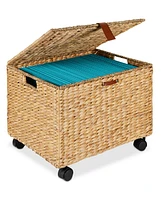 Best Choice Products Hyacinth Rolling Filing Cabinet Mobile Organizer Storage Basket w/ Lid, Locking Wheels