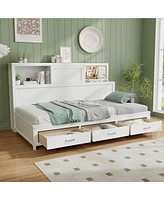 Gymax Twin Size Daybed w/ 3 Drawers Wooden Sofa Bed Frame w/ Storage Shelves