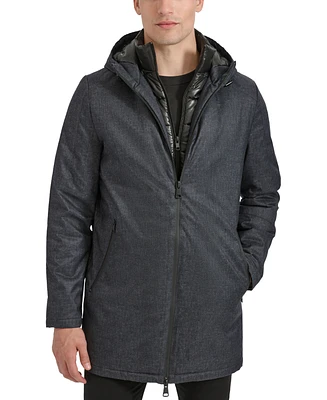 Kenneth Cole Men's Water-Resistant Hooded Stadium Coat with Removable Puffer Bib