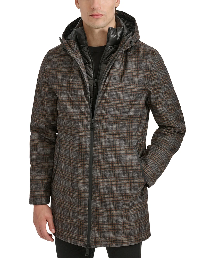 Kenneth Cole Men's Water-Resistant Hooded Stadium Coat with Removable Puffer Bib