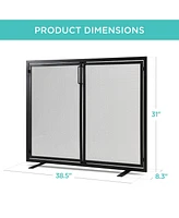 Best Choice Products 38.5x31in 2-Door Fireplace Screen, Handcrafted Wrought Iron Spark Guard w/ Magnetic Doors