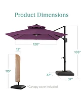 Best Choice Products 10x10ft 2-Tier Square Outdoor Solar Led Cantilever Patio Umbrella w/ Base Included