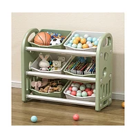 Slickblue Kids Toy Storage Organizer – Green Multi-Functional Unit with 6 Bins, Hdpe Shelves for Playroom, Bedroom, or Living Room