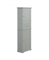 Slickblue Tall Grey Bathroom Storage Cabinet Freestanding Mdf with Painted Finish, Drawer & Adjustable Shelf