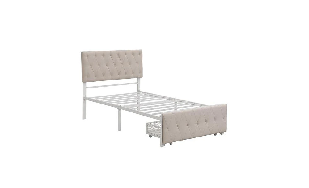 Slickblue Twin Size Metal Platform Bed with Storage Drawer for Space-Saving and Sleek Design