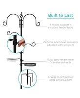 Best Choice Products 91in 4-Hook Bird Feeding Station, Steel Multi-Feeder Stand w/ 2 Feeders, Tray, Bath